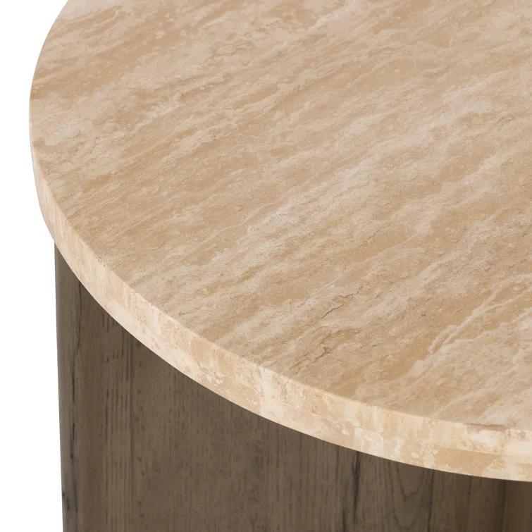 Voss Round Side Table - Natural and White Marble