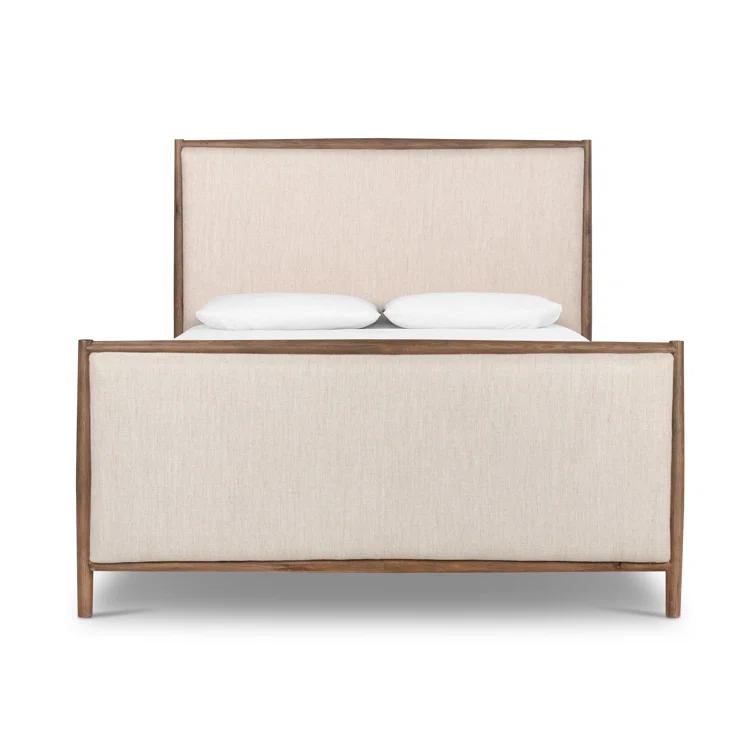 King Weathered Oak Upholstered Linen Bed with Headboard