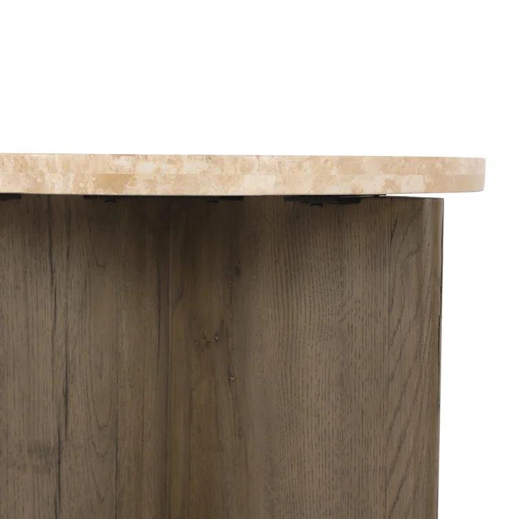 Voss Round Side Table - Natural and White Marble
