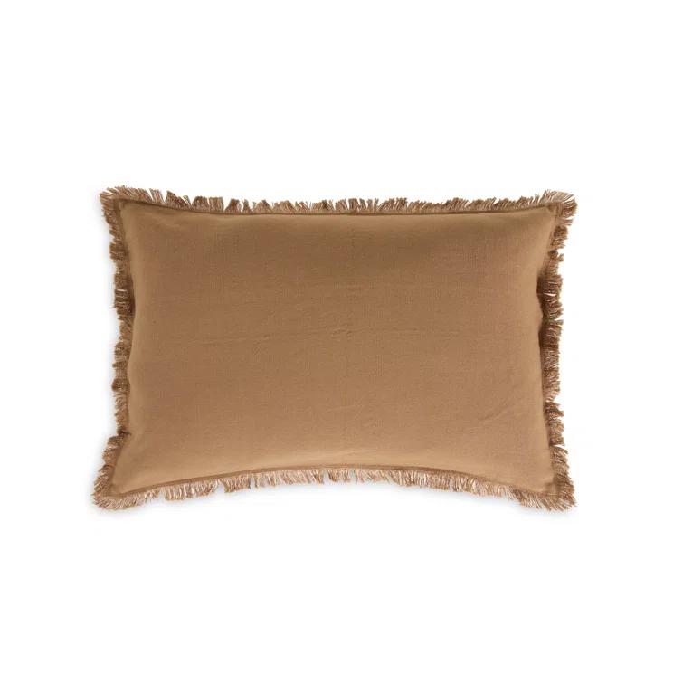 Khaki Cotton Rectangular Handwoven Eyelash Throw Pillow