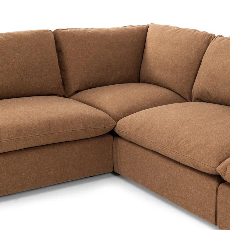 Verbena 4-Piece Sectional Sofa With Ottoman - Brown Performance Linen / Right-Facing