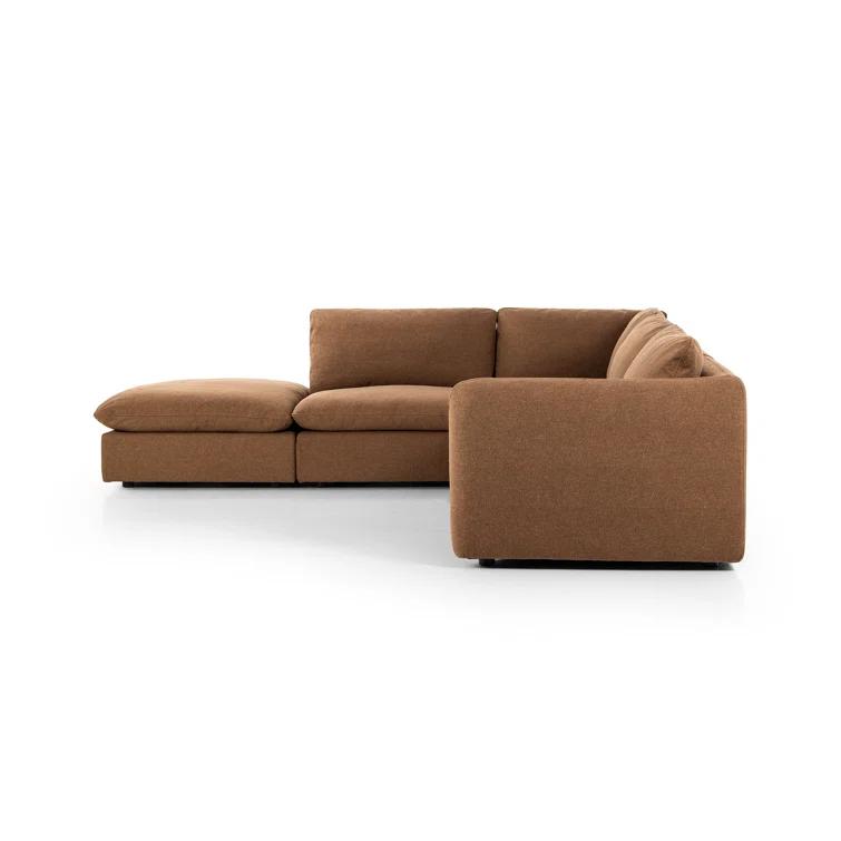 Verbena 4-Piece Sectional Sofa With Ottoman - Brown Performance Linen / Right-Facing