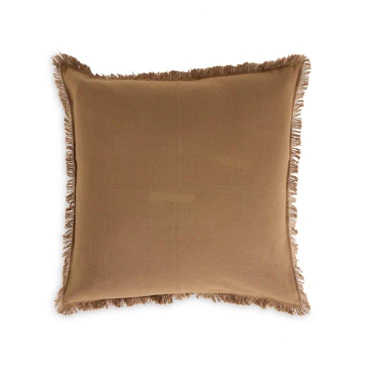 Khaki Cotton Rectangular Handwoven Eyelash Throw Pillow