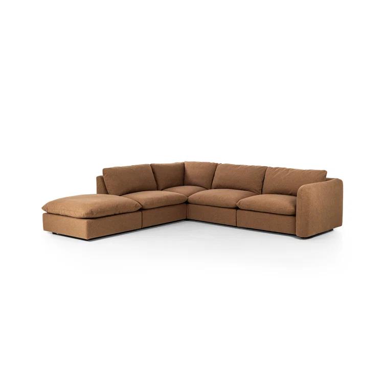 Verbena 4-Piece Sectional Sofa With Ottoman - Brown Performance Linen / Right-Facing