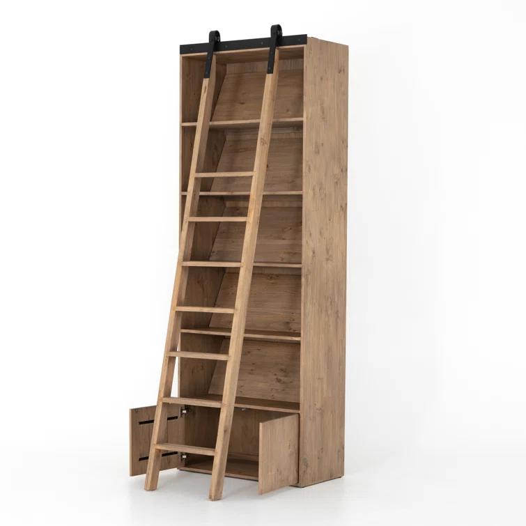 Haiden Contemporary Smoked Pine and Iron Ladder Bookshelf