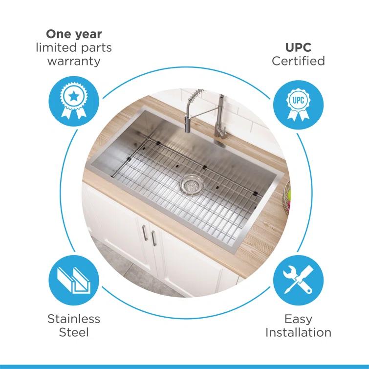 Blue Ocean 32" L x 19" W Single BowlStainless Steel Undermount Kitchen Sink