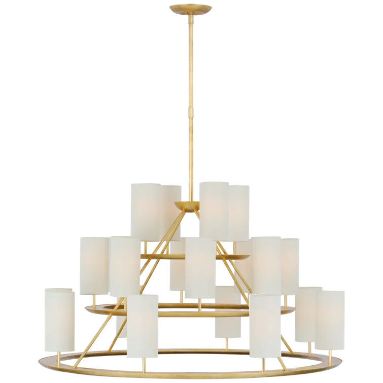 Trevi Matte White and Gild 20-Light Chandelier with Linen Shades