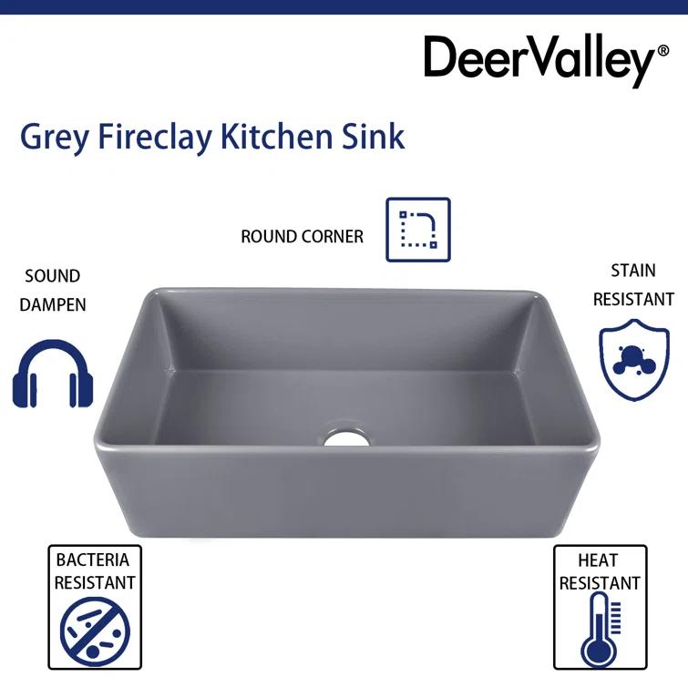 Grove 33" L X 18" W Rectangular Single Bowl Fireclay Farmhouse Kitchen Sink with Grid and Strainer