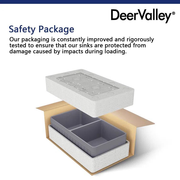 DeerValley Nova 33" L x 18" W Double Bowl Fireclay Farmhouse Kitchen Sink with Sink Grid and Basket Strainer DV-1K0041