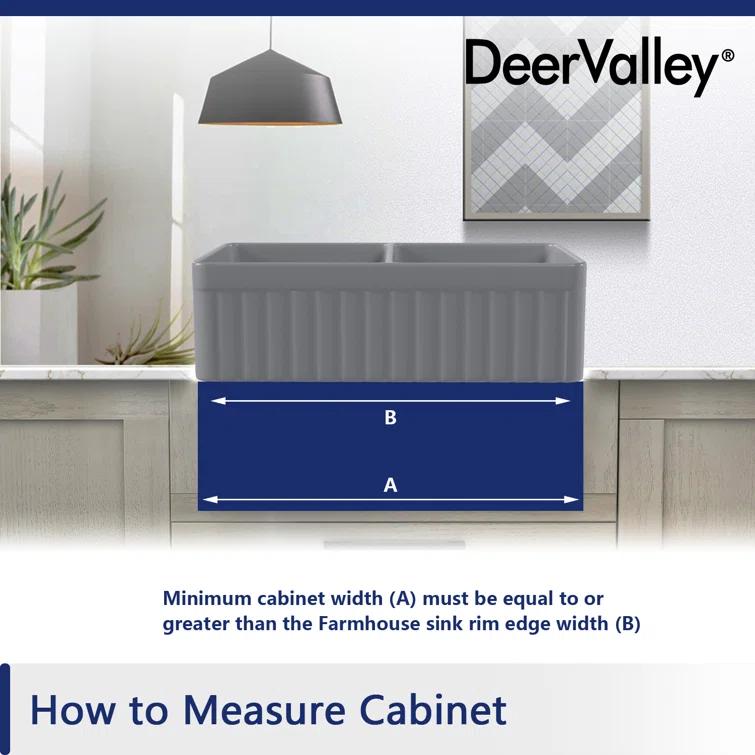 DeerValley Nova 33" L x 18" W Double Bowl Fireclay Farmhouse Kitchen Sink with Sink Grid and Basket Strainer DV-1K0041