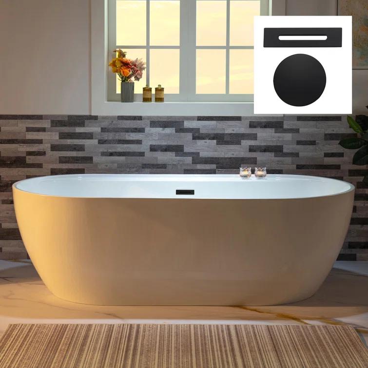 WoodBridge 72'' x 35.375'' Freestanding Acrylic Double Ended Bathtub with Wide Rim,  - Available in Glossy White/Black, with 5 Finish Options for Trim B0059-MB