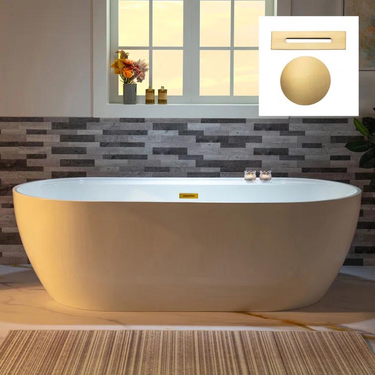 WoodBridge 72'' x 35.375'' Freestanding Acrylic Double Ended Bathtub with Wide Rim,  - Available in Glossy White/Black, with 5 Finish Options for Trim B0059-BG