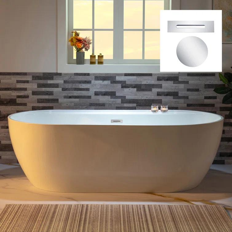 72'' x 35.375'' Freestanding Acrylic Double Ended Bathtub with Wide Rim