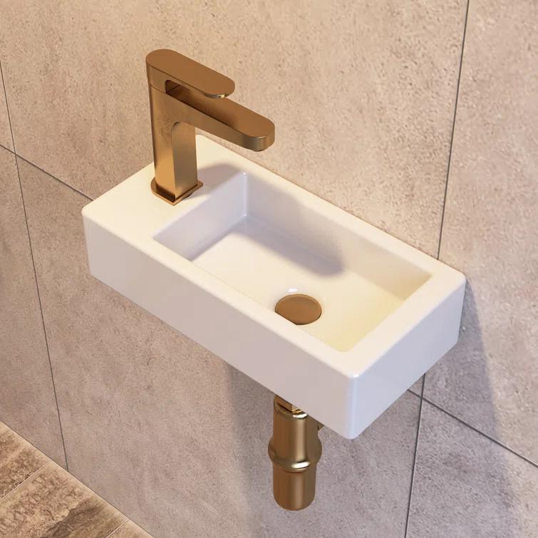 Liberty 14.57'' x 7'' Vitreous China Rectangular Wall Mount Bathroom Sink with Left Faucet Hole for Small Space