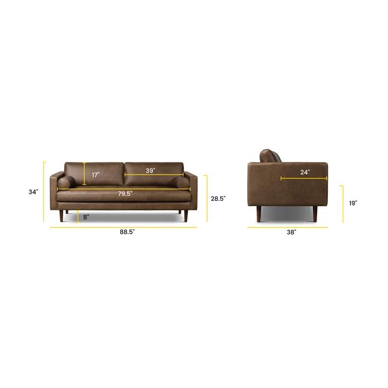 Napa 88.5'' Full-Grain Genuine Italian Leather Sofa