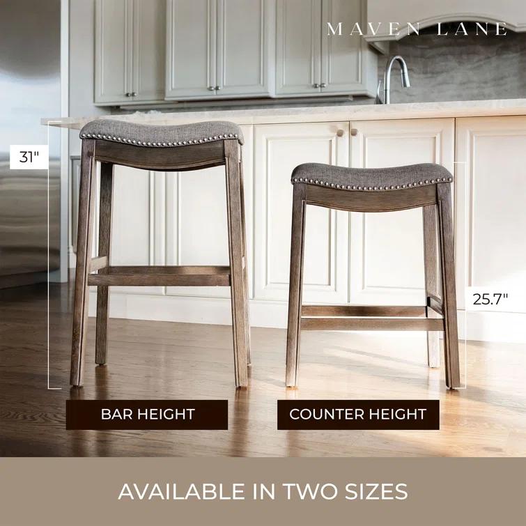 Maven Lane Maven Lane Adrien Backless Saddle Kitchen Stool with Fabric Upholstery