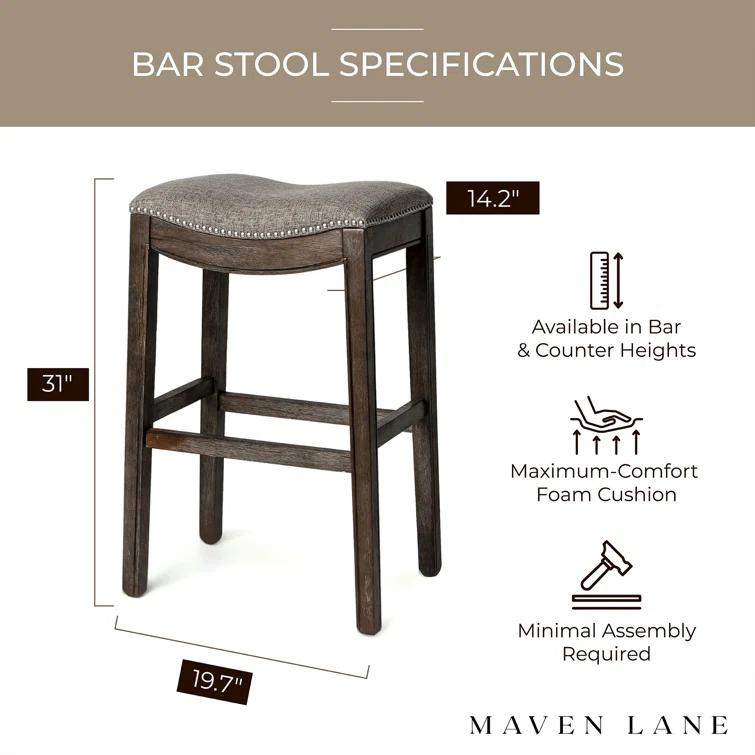 Maven Lane Maven Lane Adrien Backless Saddle Kitchen Stool with Fabric Upholstery