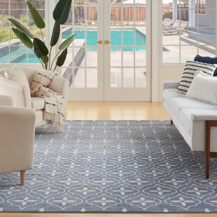 Nourison Essentials Blue/Ivory Indoor/Outdoor Area Rug