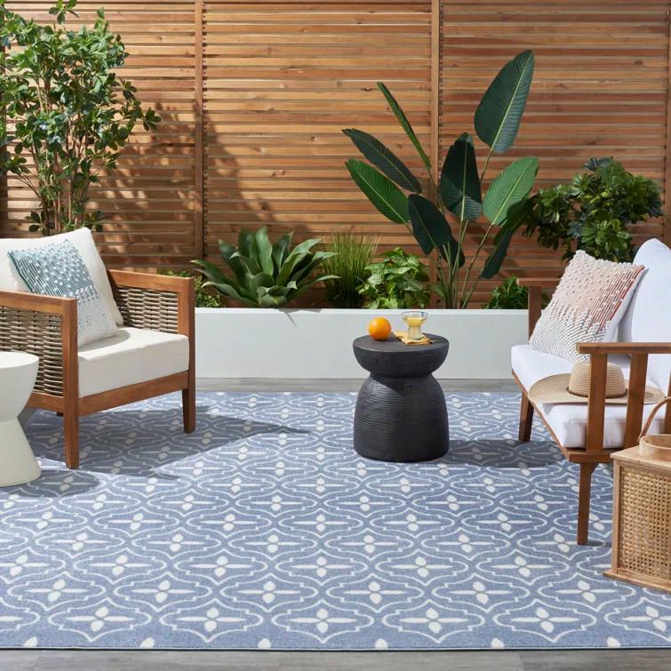 Nourison Essentials Blue/Ivory Indoor/Outdoor Area Rug