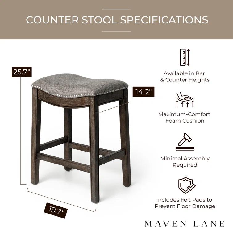 Maven Lane Maven Lane Adrien Backless Saddle Kitchen Stool with Fabric Upholstery