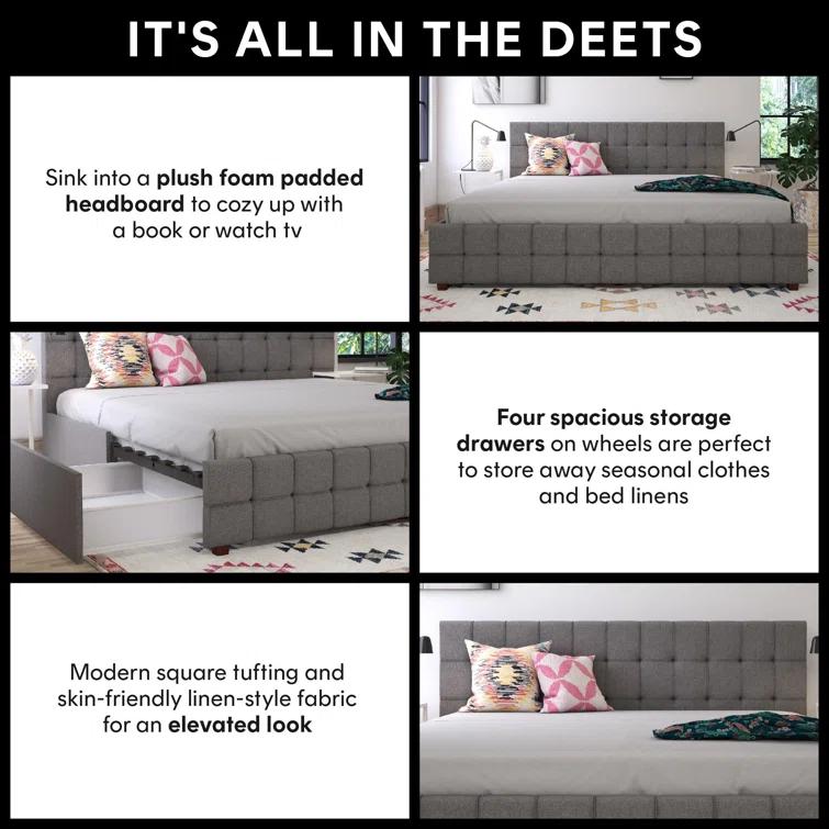 Elizabeth Tufted Upholstered Low Profile Storage Platform Bed