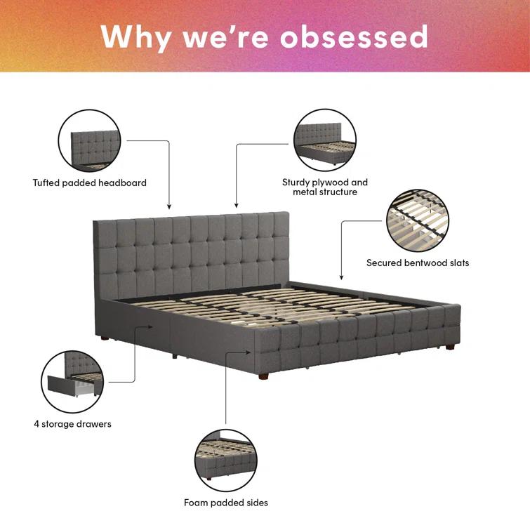 Elizabeth Tufted Upholstered Low Profile Storage Platform Bed