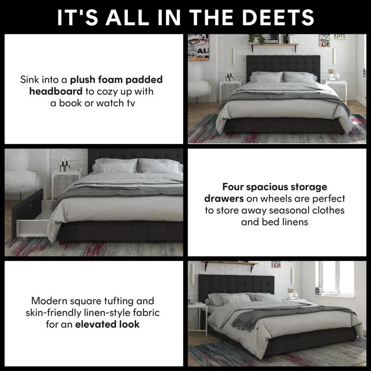 Elizabeth Tufted Upholstered Low Profile Storage Platform Bed