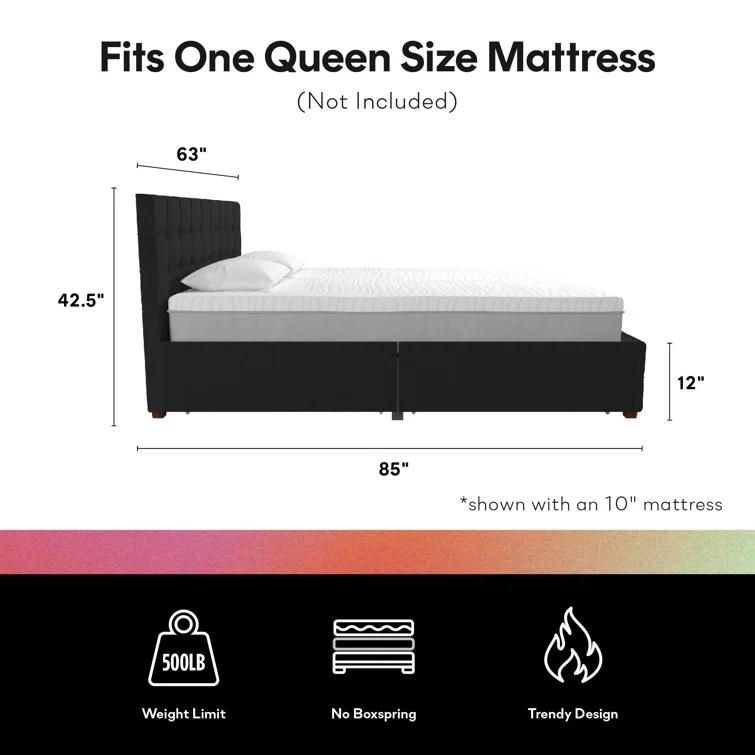 Elizabeth Tufted Upholstered Low Profile Storage Platform Bed