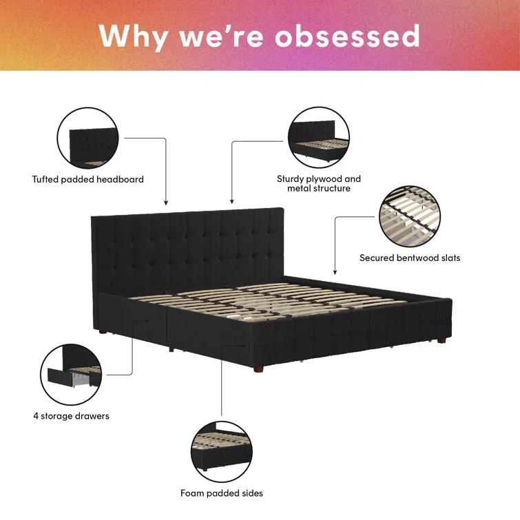 Elizabeth Tufted Upholstered Low Profile Storage Platform Bed