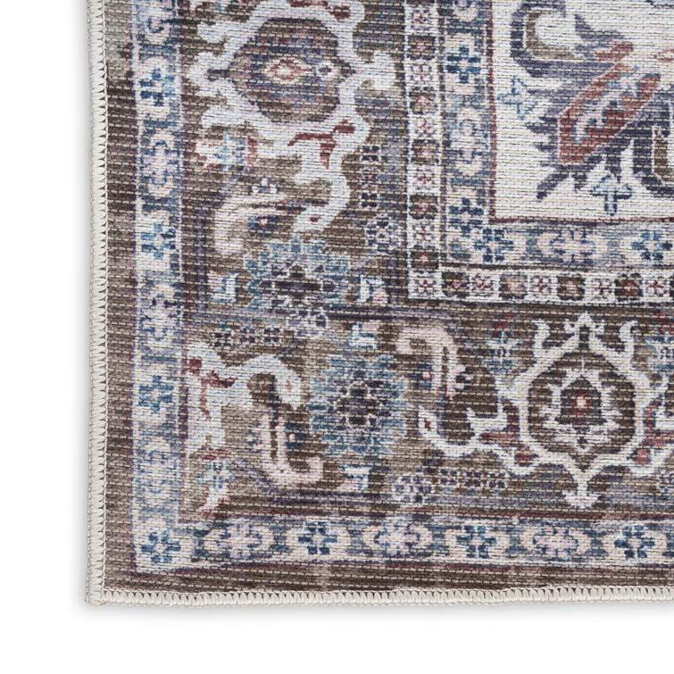 Oriental Machine Washable Cotton/Polyester Area Rug in Ivory/Olive