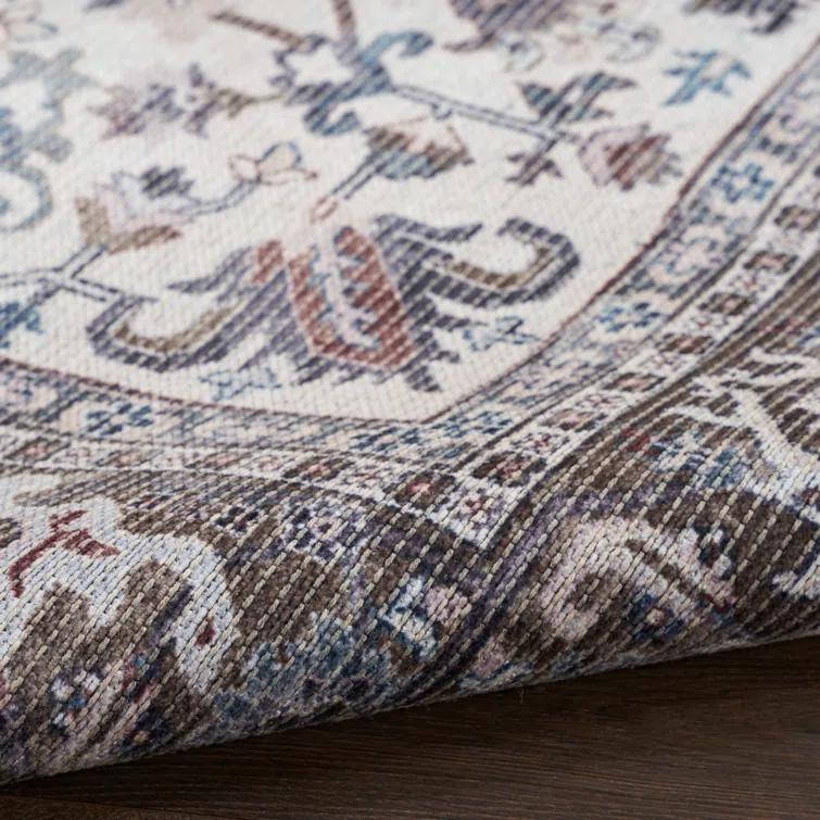 Oriental Machine Washable Cotton/Polyester Area Rug in Ivory/Olive