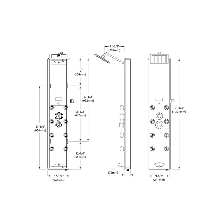 Blue Ocean SPA392B Blue Ocean 52 inch Aluminum Shower Panel With Shower Head