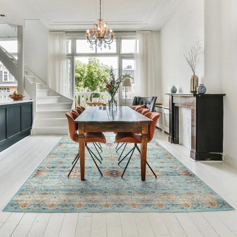 Gertmenian Crystal Print Tanis Sage Aqua Cream Multi Moroccan Bohemian Polyester Washable Flat Pile Indoor Area Rug