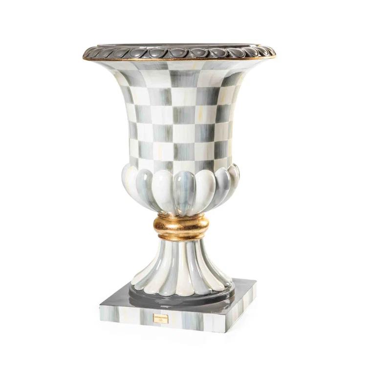 Handmade Gray and White Fiberglass Pedestal Urn