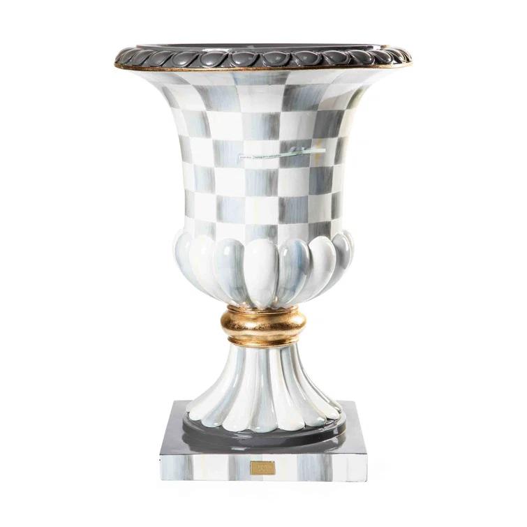 Handmade Gray and White Fiberglass Pedestal Urn