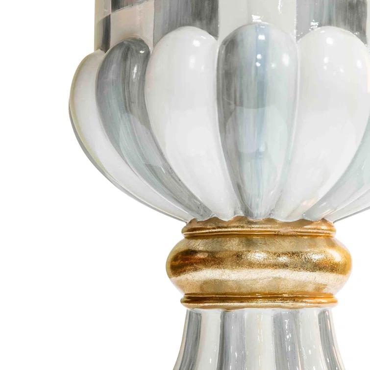 Handmade Gray and White Fiberglass Pedestal Urn
