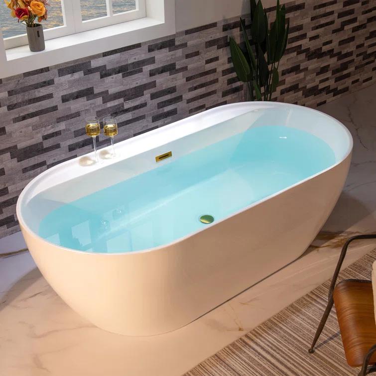 WoodBridge 72'' x 35.375'' Freestanding Acrylic Double Ended Bathtub with Wide Rim,  - Available in Glossy White/Black, with 5 Finish Options for Trim B0059-BG