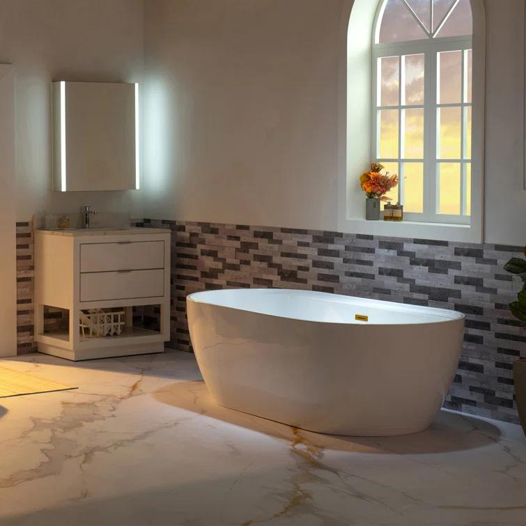 WoodBridge 72'' x 35.375'' Freestanding Acrylic Double Ended Bathtub with Wide Rim,  - Available in Glossy White/Black, with 5 Finish Options for Trim B0059-BG