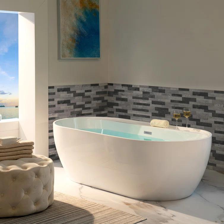 72'' x 35.375'' Freestanding Acrylic Double Ended Bathtub with Wide Rim