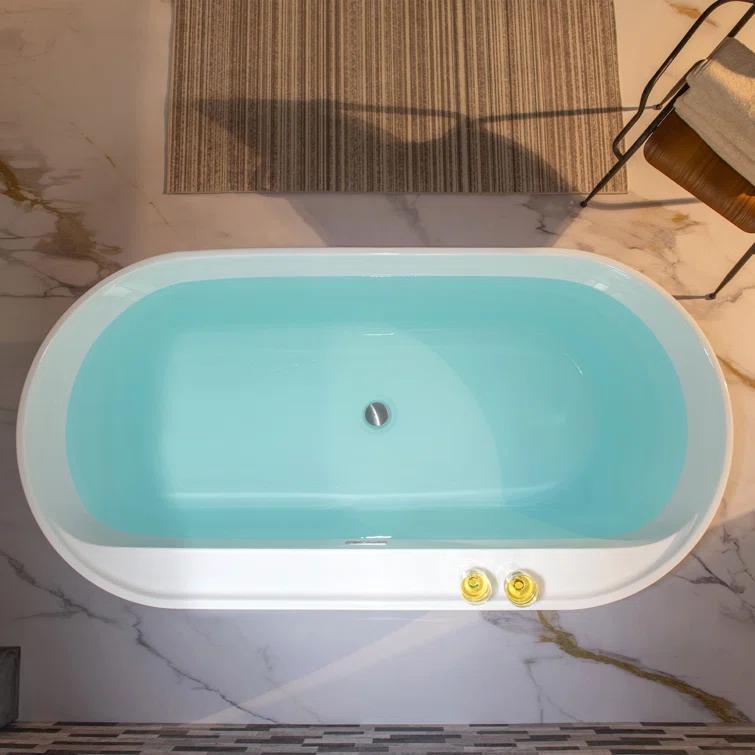 72'' x 35.375'' Freestanding Acrylic Double Ended Bathtub with Wide Rim