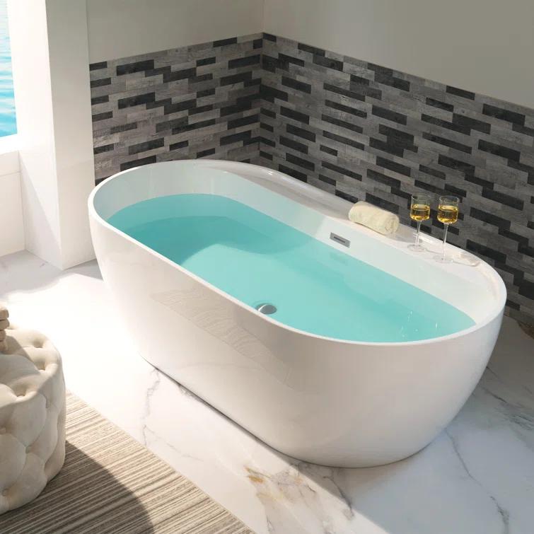 72'' x 35.375'' Freestanding Acrylic Double Ended Bathtub with Wide Rim