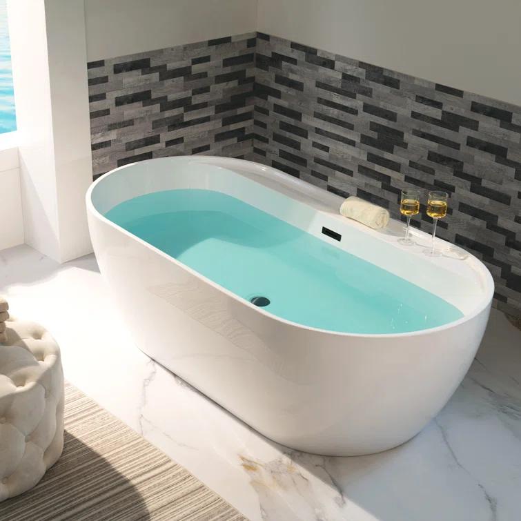 WoodBridge 72'' x 35.375'' Freestanding Acrylic Double Ended Bathtub with Wide Rim,  - Available in Glossy White/Black, with 5 Finish Options for Trim B0059-MB