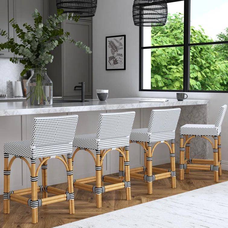 Butler Specialty Serienna Rattan Low Back 24.5" Counter Stool - White/Black