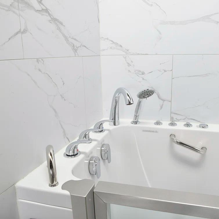 Ella Walk In Baths 931175PCWS Royal 32"x52" Acrylic Air and Hydro Massage Walk-In Bathtub, FastFill Faucet, Carrara Wall Surround