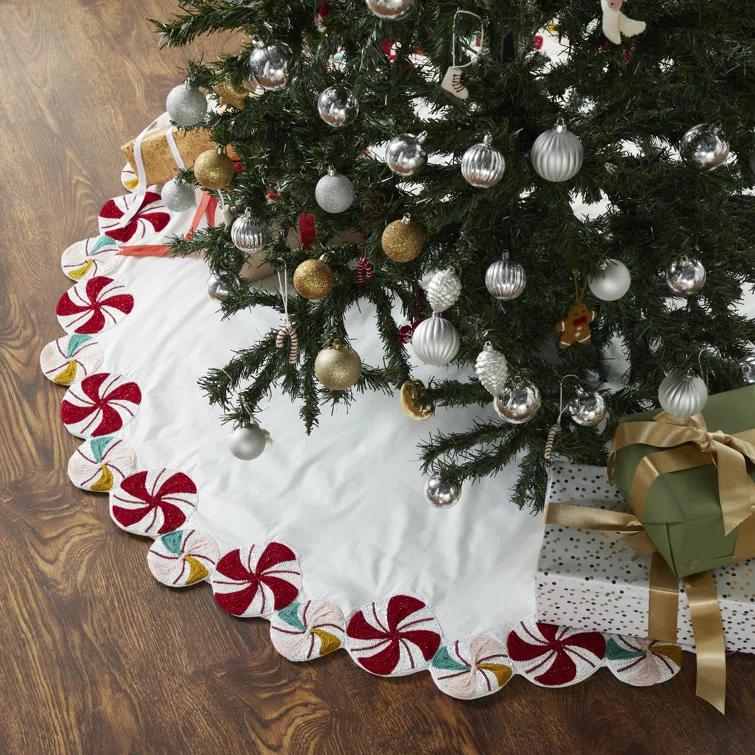 Arcadia Home LIMITED EDITION Candy Swirl Hand Beaded Christmas Tree Skirt