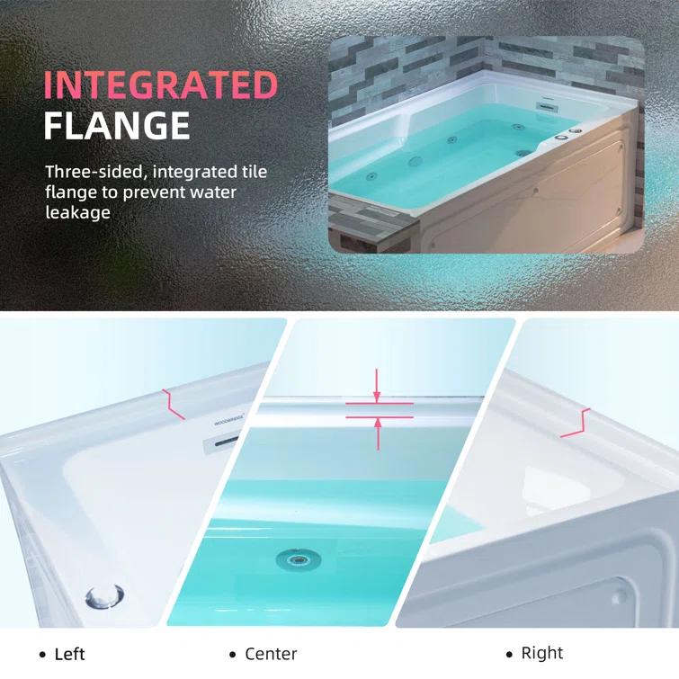 60" x 30" Whirlpool Heated Rectangular Alcove Acrylic Bathtub with Chrome/Matte Black Drain and Overflow