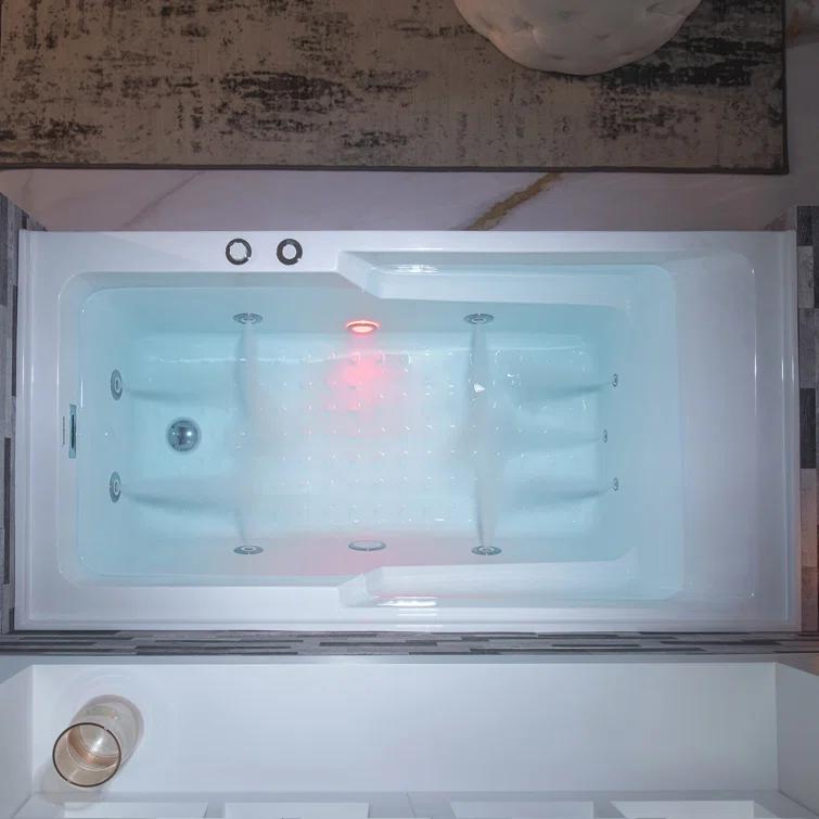 60" x 30" Whirlpool Heated Rectangular Alcove Acrylic Bathtub with Chrome/Matte Black Drain and Overflow