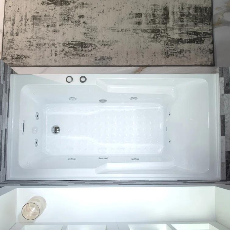 60" x 30" Whirlpool Heated Rectangular Alcove Acrylic Bathtub with Chrome/Matte Black Drain and Overflow