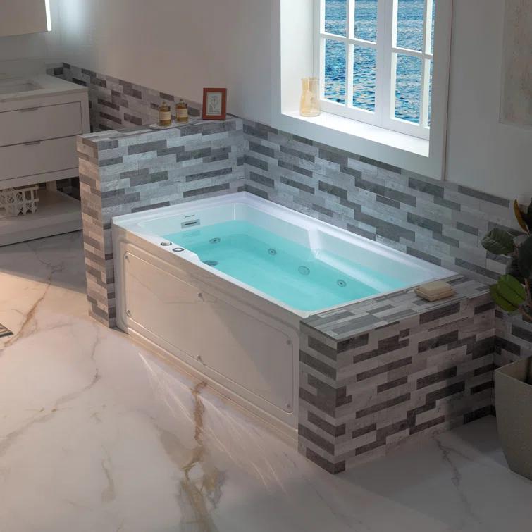 60" x 30" Whirlpool Heated Rectangular Alcove Acrylic Bathtub with Chrome/Matte Black Drain and Overflow