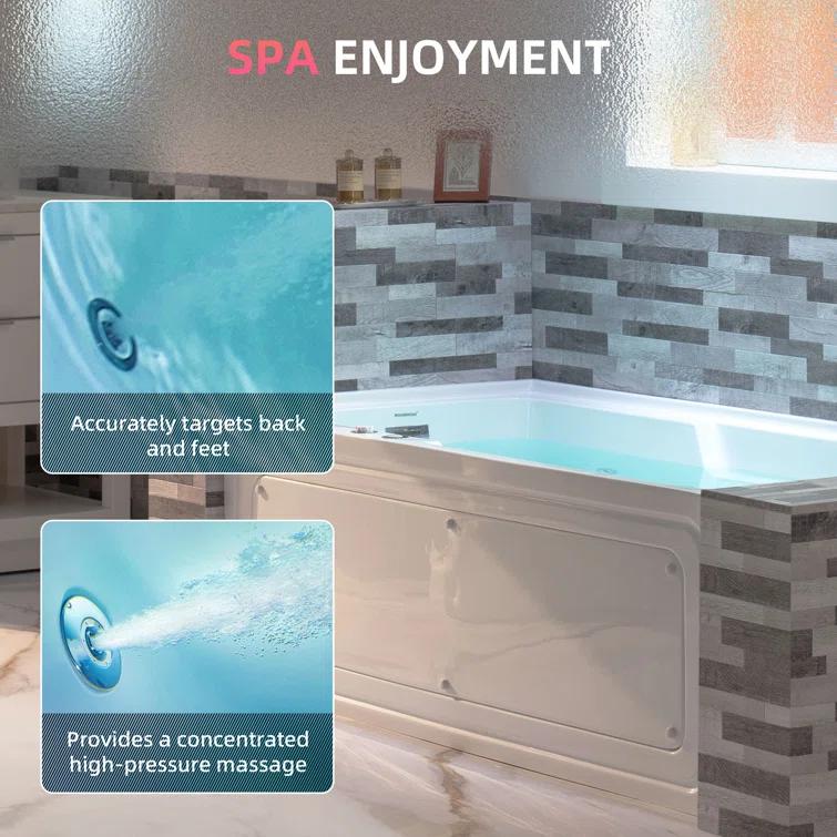 60" x 30" Whirlpool Heated Rectangular Alcove Acrylic Bathtub with Chrome/Matte Black Drain and Overflow